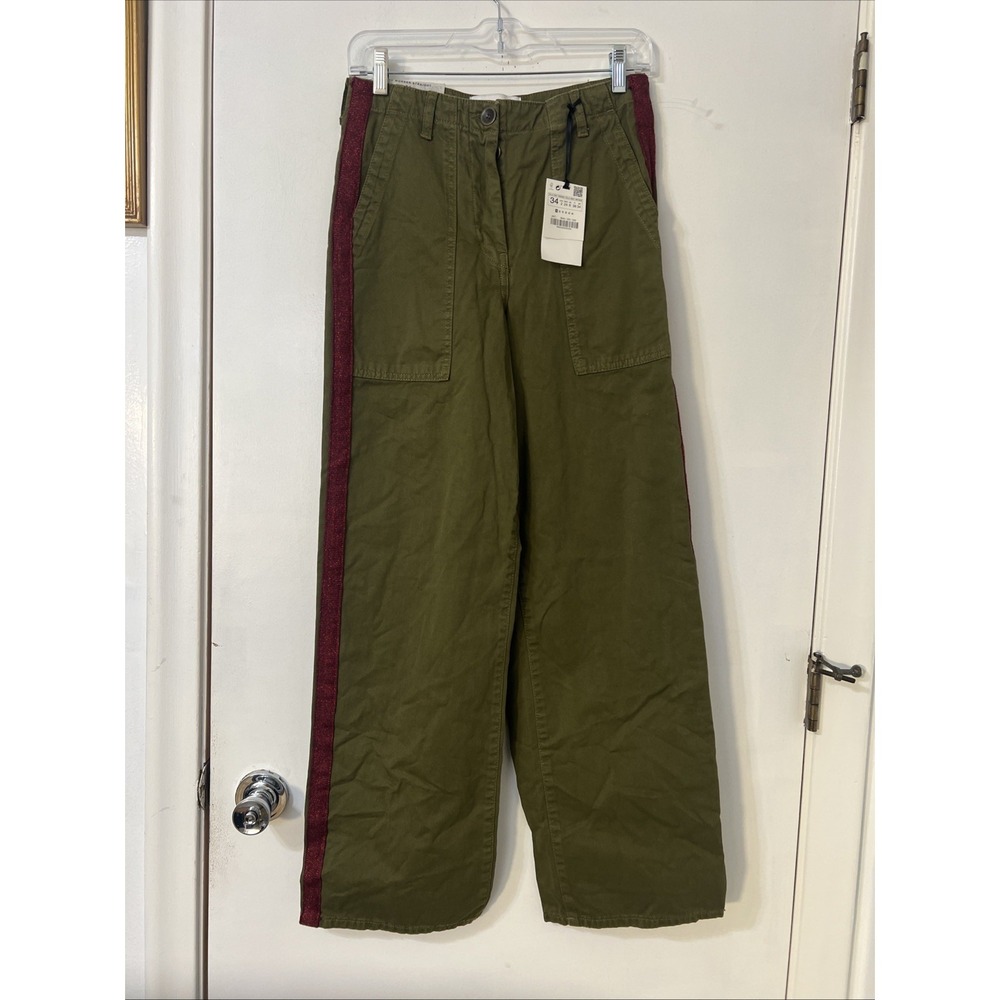 Zara‎ The Workers  Straight Green  Pants Size 2 High Rise Ref Stripe Casual - Picture 2 of 8